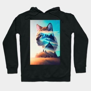 Galaxy Cat Double Exposure - Modern Digital Art Hoodie